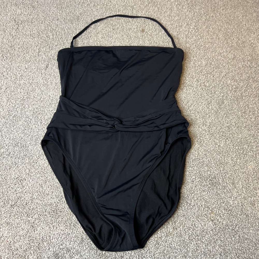 Anne Klein swimsuit womens 14 black Halter One Piece Tummy Control Twist Waist